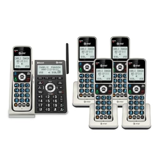 AT&T Cordless Phone 5 Handset with Bluetooth, Landline Phones for Home, Answering System, Smart Call Blocker, DECT 6.0 Extended Range, 2" Backlit Screen, Lighted Keypad with Big Buttons, BL3107-5