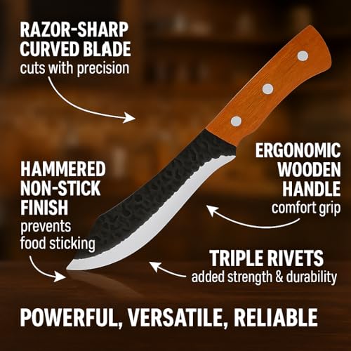 Image of Machado Heavy Duty Cleaver Knife | Forged Stainless Steel Butcher Knife with Wooden Handle | Hammered Blade for Meat Cutting, Chopping & Outdoor BBQ | Professional Chef & Home Use