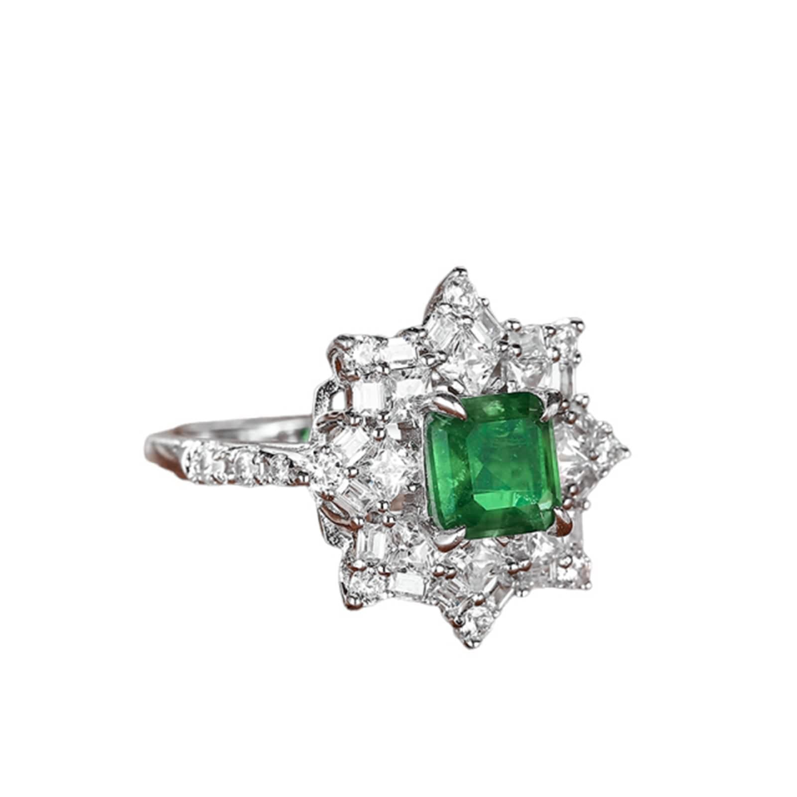 Wedding Ring Damen, Ehering Labor-Smaragd Schneeflocke Verlobungsring 9K/14K/18K Weißgold mit Moissanit