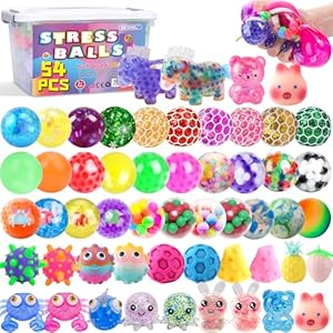 54 Pack Stress Balls, Squishy Balls, Sensory Squeeze Balls for Adults, Stress Relief Balls, Prize Box Stuffers, Party Favors