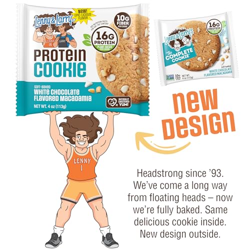 Image of Lenny & Larry's Protein Cookie, White Chocolate Flavored Macadamia - High Protein Snacks with 16g Plant Protein, 10g Fiber, Soft-Baked, Vegan, Non-GMO | 4oz, Pack of 12
