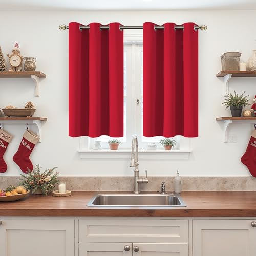 Image of YoungsTex Red Blackout Curtains 40 Inches Length for Short Window - Thermal Insulated Drapes with Grommet Room Darkening for Kitchen Bedroom Bathroom, 2 Panels, 42 x 40 Inch