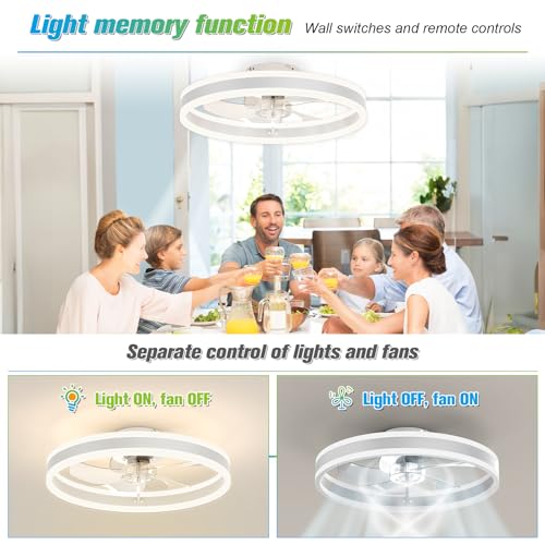 Low Profile Flush Mount Ceiling Fan with Lights and Remote, 19.7in Bladeless Design for Bedroom – 3 Color Options