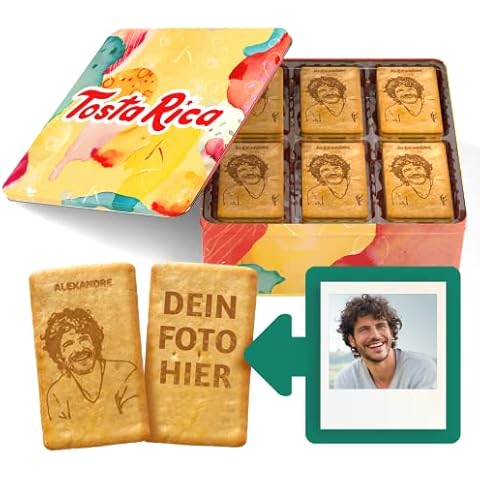 60 Personalisierte Kekse mit Foto, Spruch und Widmung - Beinhaltet eine Schachtel mit kreativem Design - Ideal als personalisiertes und originelles Geschenk - Geburtstagsbox - My TostaRica Cover