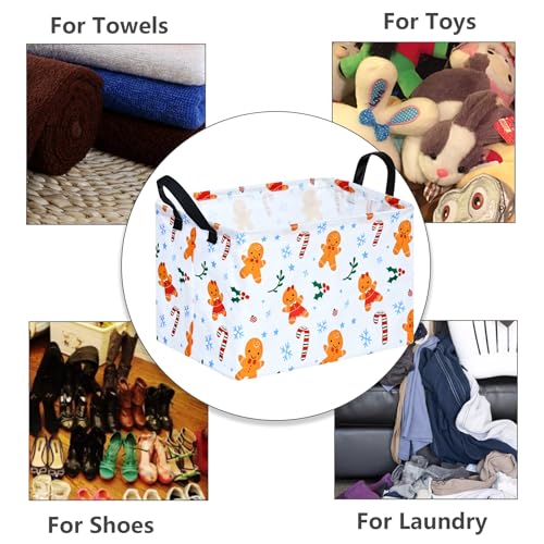 Image of MAIZMZ Christmas Basket for Kids Gingerbread Santa Claus Snowman Storage Baskets Collapsible Nursery Hamper Waterproof Clothes Toy Bin Book Shelf Gift Basket Cube Xmas Party Decor