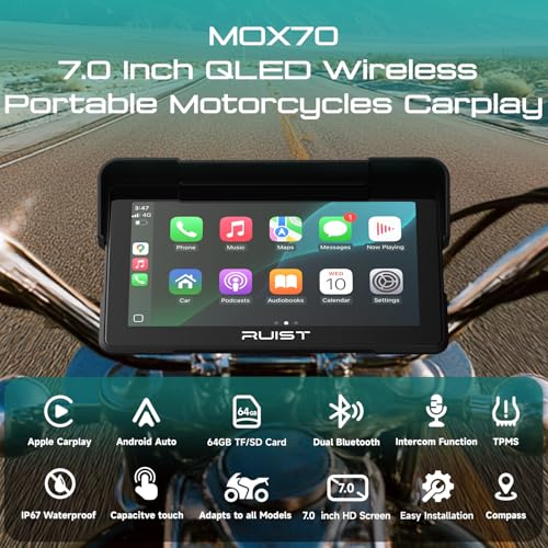 Image of 7.0 inch Wireless Motorcycle CarPlay Screen with TPMS, Model MOX70 | Wireless Apple CarPlay & Android Auto, IP67 Waterproof GPS, Dual Bluetooth, Magnetic Mount, Voice Control.
