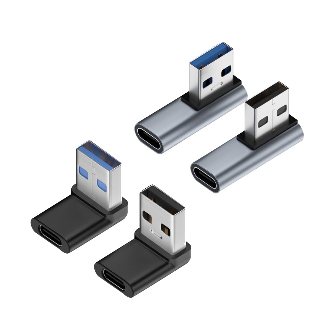PROVIVID 4 Kinds 90 Degree Adapter USB A Male to USB C Female, Vertical Up & Down,Left & Right Angle USB 3.0 to Type C Cable Connector Support Unidirectional Sides, for Laptops/Phone/Tablet/PC