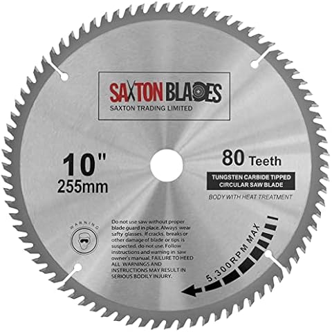Saxton TCT Circular Wood Mitre Saw Blade 255mm x 80T x 25.4mm Bore fits Evolution Rage Saws Cover