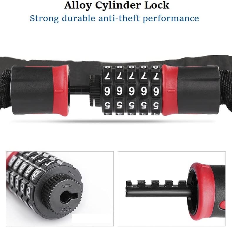 Bicycle Lock Combination Lock 6 mm High Security Chain Lock with 5-Digit Code, Hardened Steel Weatherproof Bike Lock for Bicycle, Motorcycle, Scooter (600mm/blk)