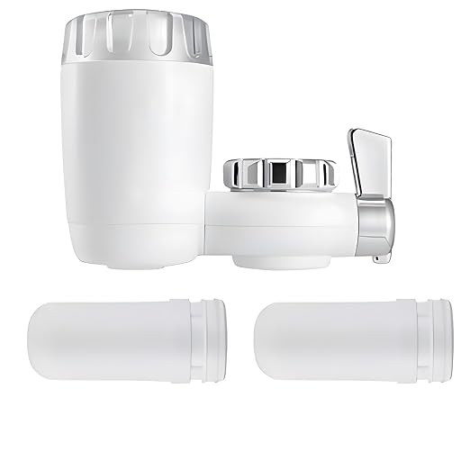 Filtro Agua Grifo, Elemento Filtrante Compuesto de Carbón Activado Cerámico, con 2 Elementos Filtrantes, Puede Eliminar Contaminantes Como Plomo, Cloro, Metales Pesado, para Cocinas y Baños (blanco)