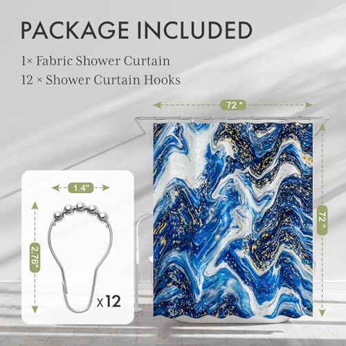 Image of AmazerBath Shower Curtain Blue, Marble Fall Fabric Shower Curtain Sets with 12 Shower Curtain Hooks, Luxury Quality Home Hotel Washable Farmhouse Cloth Shower Curtains for Bathroom Decor, 72x72 Inches