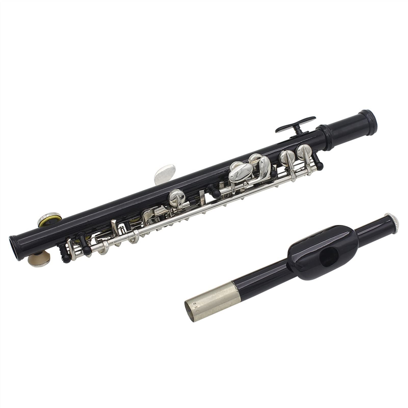 Flûte Traversière enfant Piccolo Demi-taille Flûte Cupronickel Plaqué Argent C Tone Avec E Key Étui En Cuir Accessoires (Color : Black)