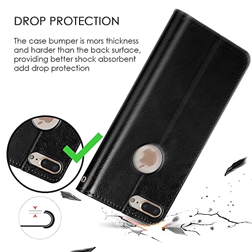 Image of WOW IMAGINE Shock Proof Flip Case Back Cover for Apple iPhone 7 Plus | 8 Plus (Flexible | Leather Finish | Card Pockets Wallet & Stand | Black)
