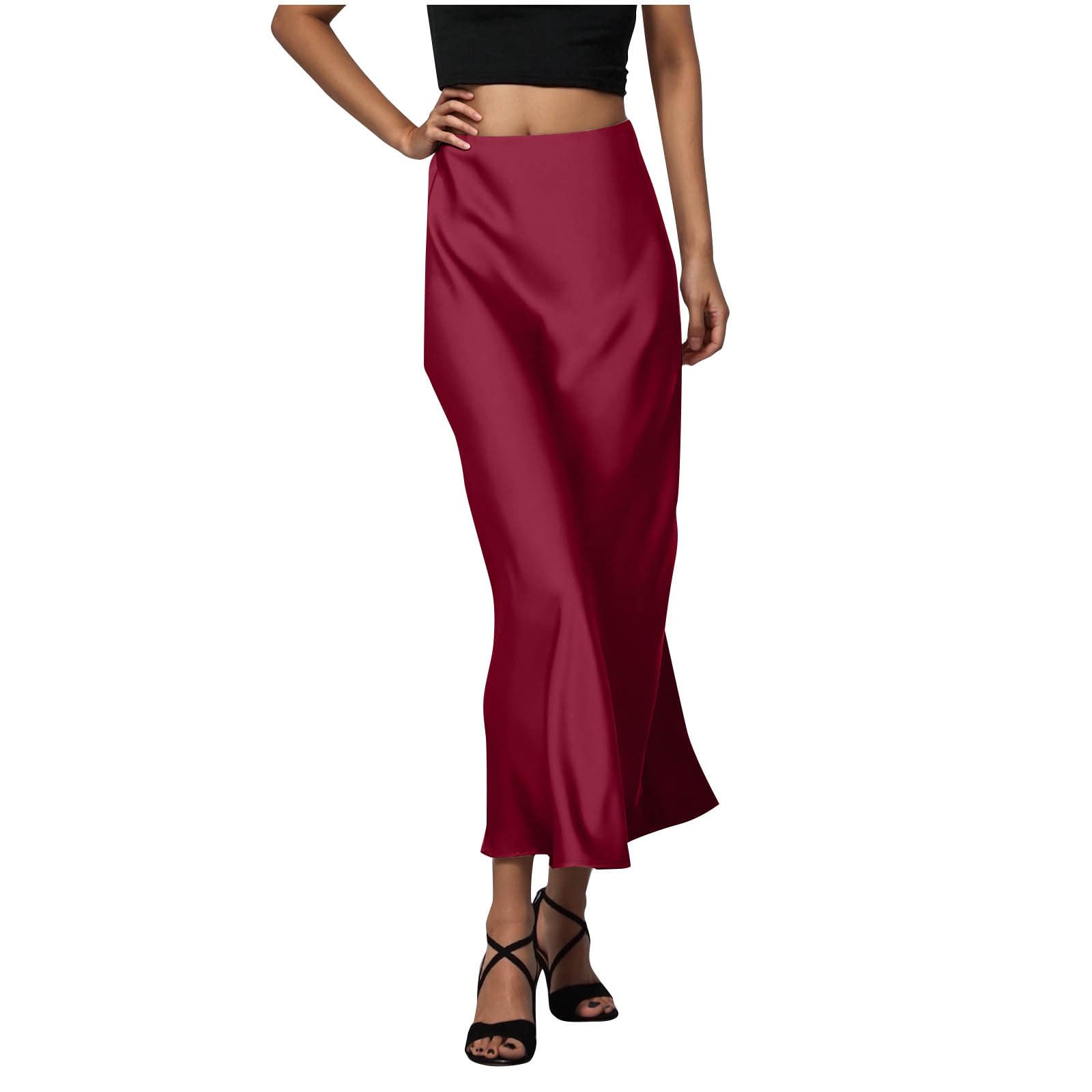 HGps8w Elegant Satin Maxi Skirt for Women 2025 Silk High Waisted Cocktail Party Office Lady Wear to Work