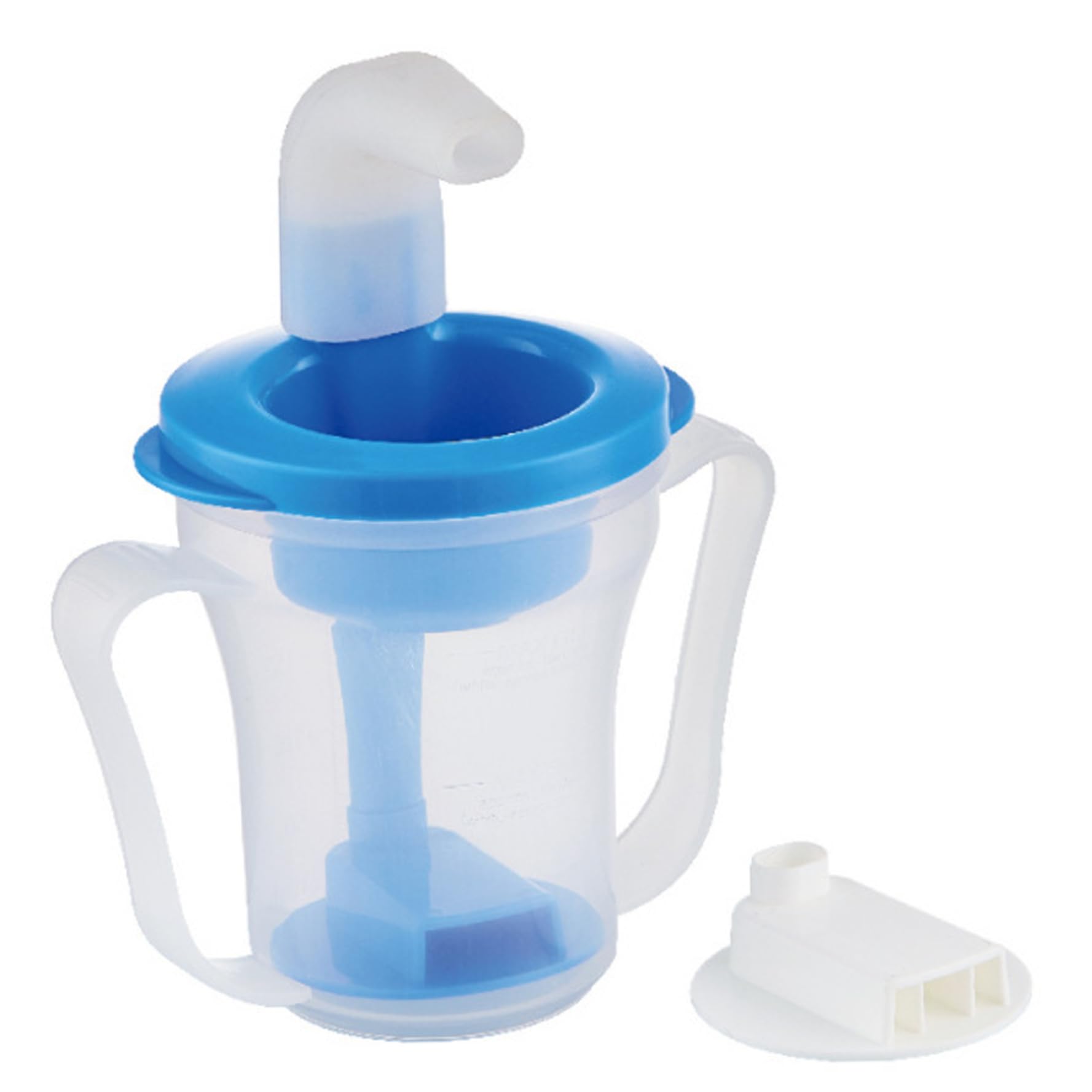 Gobelet anti-déversement bleu de 250 ml avec deux poignées et un bec souple pour adulte