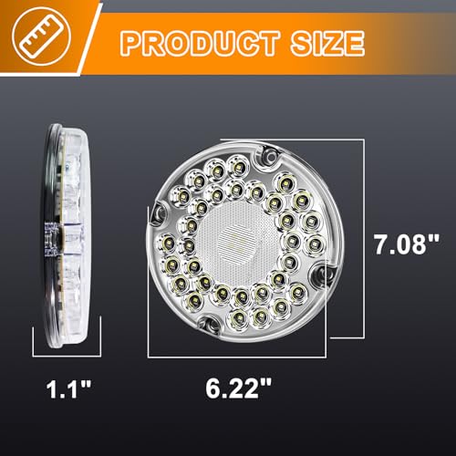 Image of 2Pcs 7 inch Round White LED Backup Lights 36 LED 7 Inch Back-up Reverse Bus Lights Trailer Tail Light Waterproof for Truck Trailer RV Bus UTV with Gasket 10-30V