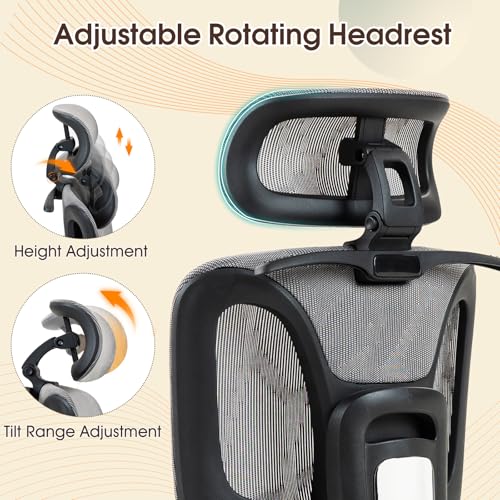 Image of ECOTOUGE Mesh Ergonomic Office Chair with Footrest, High Back Mesh Gaming Chair with Lumbar Support, Adjustable Headrest and Armrests for Home Office Desk Chair, Grey