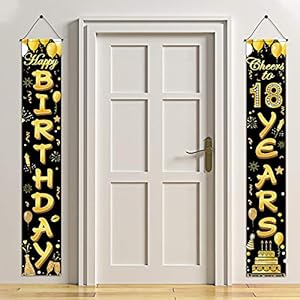 HOWAF 18. Geburtstag Party Dekorationen Schwarz und Gold, Alles Gute zum Geburtstag Banner, Prost auf 18 Jahre Banner…