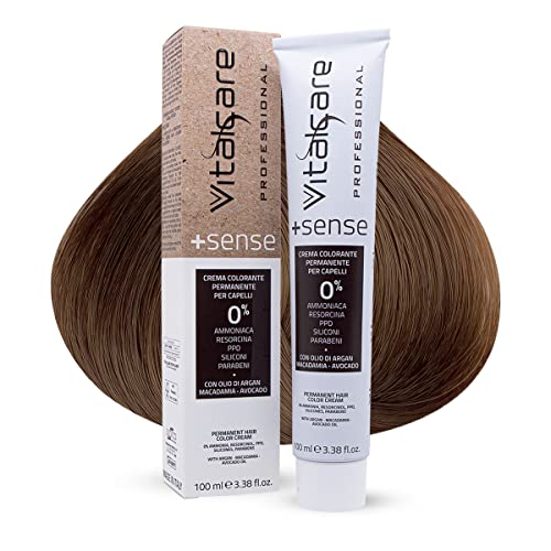 Vitalcare | +Sense - Colorazione Permanente Professionale, Crema Colorante Capelli, Senza Ammoniaca, Resorcina, PPD, Siliconi - 7/00 Biondo, 100ml