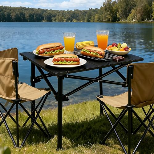 Mesa de Camping DanCoom Plegable y Ajustable de Aluminio para 2-4 Personas Negra Cuadrada miniatura 2