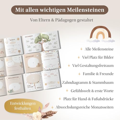 EULENTALER® Das Babytagebuch 'Mein erstes Jahr' I Von Pädagogen gestaltet I Handgemalte Illustrationen I 21x21 cm I Erinnerungsbuch baby, Geschenkidee zur Geburt I Nursery