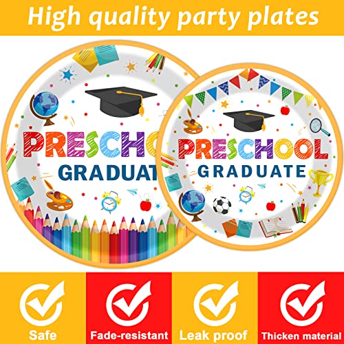 Image of Preschool Graduation Party Supplies Pre-K Grad Tableware Set Kindergarten Graduation Plate Napkin Kindergarten Disposable Paper Dinnerware Kit for Graduate Party decoration Favor 24 Guest (White)