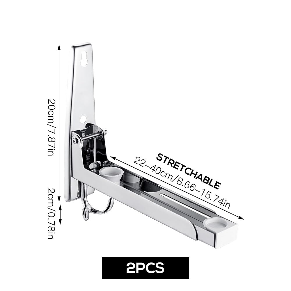 Staffa per Microonde, Supporto per Microonde in Acciaio Inox con 2 Gancio, Braccio Telescopico, Estensibile 20 – 40 cm, Supporto per Forno a Microonde da Parete
