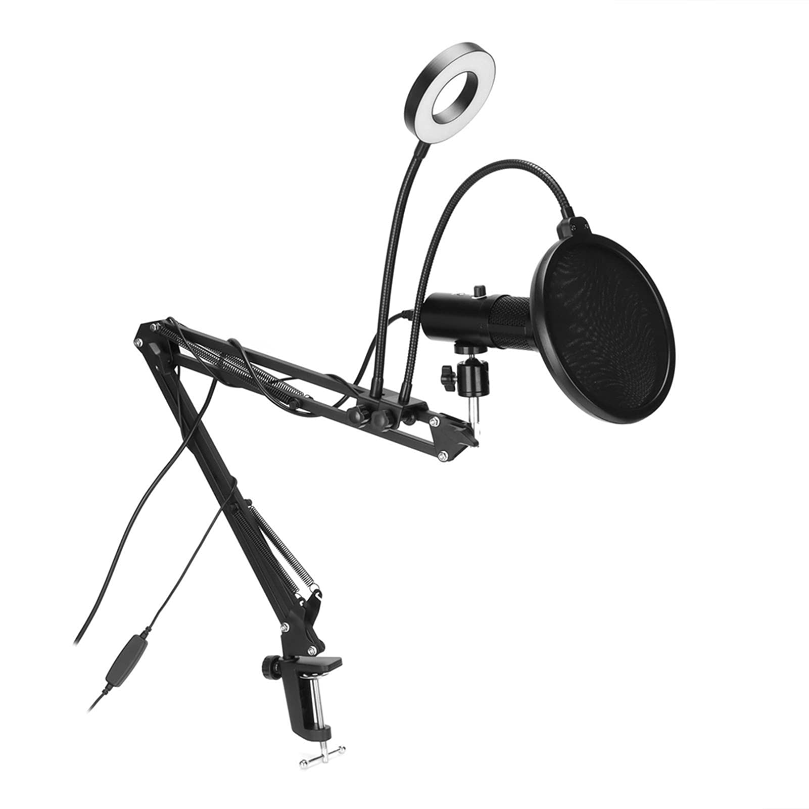Goshyda Ensemble de Microphones USB, Kit de Micros à Condensateur Cardioïde pour Podcast PC, Lumière RVB Muette à Une Touche, avec Filtre Anti- à Montage sur Bras de Perche(Le