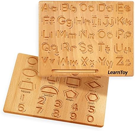 LearnToy Montessori Wooden Alphabet Tracing Board - Educational Toy for Kids - Fine Motor Skills Development - Double-Sided Writing Practice - Ideal Gift for Preschool 3-5 Years Old.