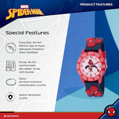 Marvel Spiderman Watch for Kids - Spiderman Watch Boys - Spider-Man Watches for Boys 4-6 - Toys - Kids - Marvel Toddler - Teen - Dark Blue Case - Multicolor 3D Strap4