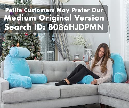 Image of Husband Pillow XXL The Original for Adults - 30 inch Tall Backrest for Sitting Up in Bed - Firm Support Reading, Bed Rest Pillow for Adult, Neck Roll, Removable Cover - TV - Carolina Blue