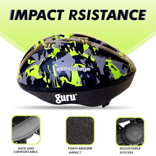 Image of GURU Cycling Helmet, Light Weight with Superior Ventilation, Helmet for Mountain, Road Bike & Skating Helmet with Premium Black EPS Foam Lining, Ideal for Adults and Kids