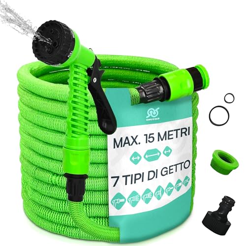 TEMPO DI SALDI Manguera extensible de jardín 15 m con 7 funciones para lavado a prueba de fugas