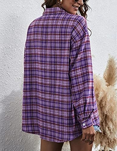 Image of HangNiFang Womens Flannel Plaid Shirts Oversized Button Shirts Blouse Tops