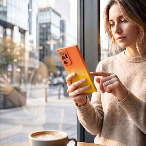 Image of amazon basics Gradient Mag-Safe Case for Samsung Galaxy Note 20 Ultra | Soft Silicone Shockproof Cover with Camera Protection | Slim Lightweight Design | Smooth Touch & Durable - Orange & Yellow