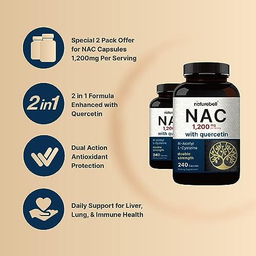 image for NatureBell 2 Pack NAC Supplement (N-Acetyl Cysteine) with Quercetin, 1