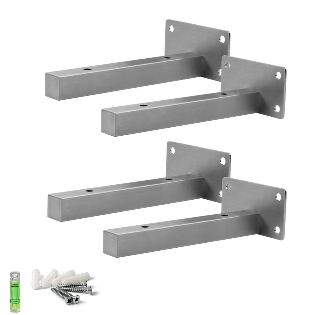4 Pezzi Metallo Industriali,Angolo Retto Mensole Angolari Pesante a Parete Scaffale,Addensare Acciaio Inossidabile Triangolo Decorativo Staffe per Mensole,Argento (450mm/17.7in)