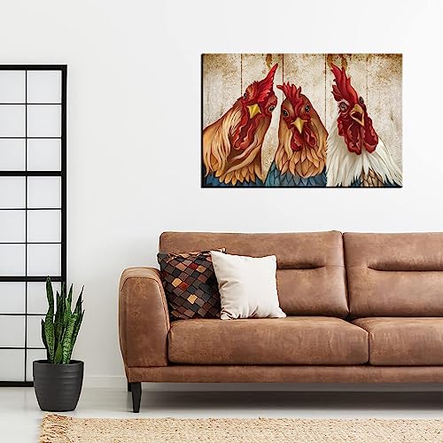 Sechars Farm Animal Wall Art Funny Roosters Paintings Picture Canvas Prints Rustic Farmhouse Cottage Kitchen Decor Framed Ready To Hang 24X36 #TOP3