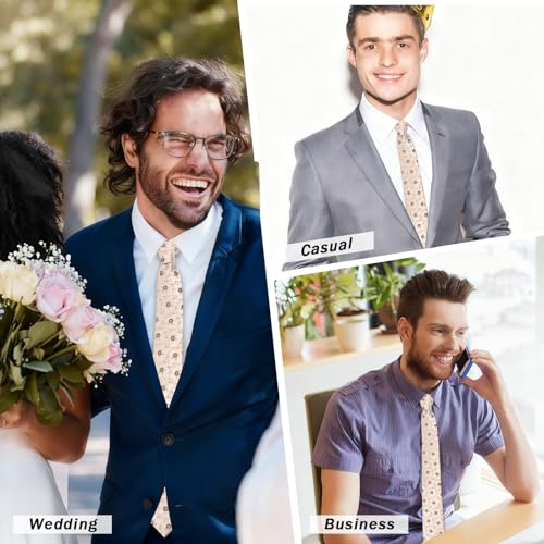 Image of Floral Ties for Men Satin Mens Tie Flower Printed Neck Tie Wedding Party Business