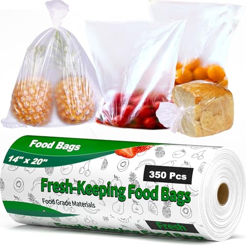 Food Bags 14 X 20 Plastic Produce Bags Roll Fresh-Keeping Clear Plastic Bags for Food Fruit Vegetable Bread Kitchen freezer Supermarket 350 Produce Bags/Roll (1 Rolls)