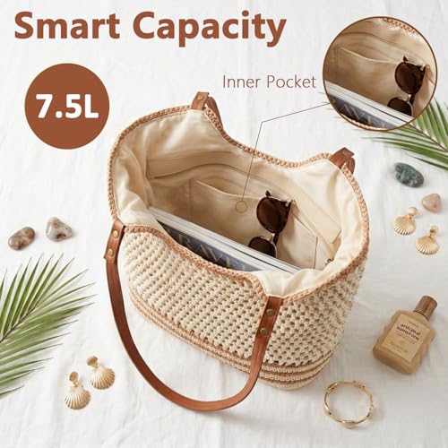 Bolso de playa tejido con cremallera para mujer miniatura 4