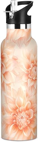 Miniatura 9 de Botella de agua aislada con pajilla, doble pared aislada al vacío, ligera para deportes, viajes y escuela, color amarillo lavanda único