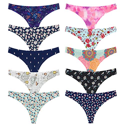 Thong underwear for women,No Show Breathable Cotton Womens Thongs Underwear Seamless Thongs for Women (Multicoloured E-10pack, Small)