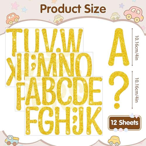 Image of Glitter Gold Letter Stickers,4 Inch Large Sticker Letters for Poster Board | 160 PCS,Self-Adhesive,Vinyl Alphabet Stickers,Bulletin Board Letters for Classroom,Party,DIY Crafts,Home,Office,Mailbox Decor