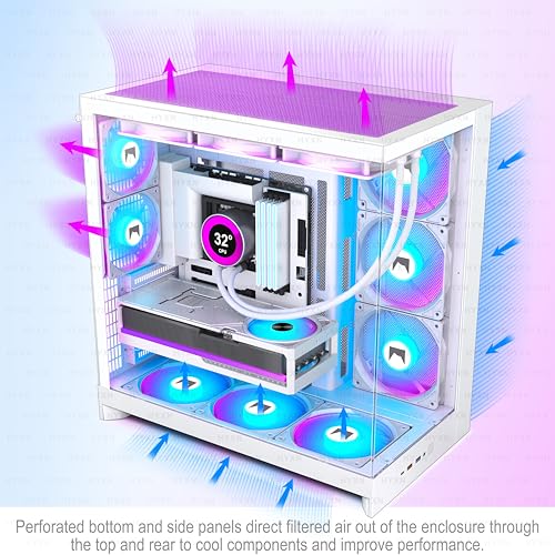 Image of H2 (2026) HYXN ATX PC Case, Pre-installed 8 PWM ARGB Fans (6X140mm,2X120mm), Large Dual-Chamber ATX Mid-Tower Airflow Computer Case, Gaming PC Case, 420mm Radiator Support, Type-C 3.2 (White RGB)