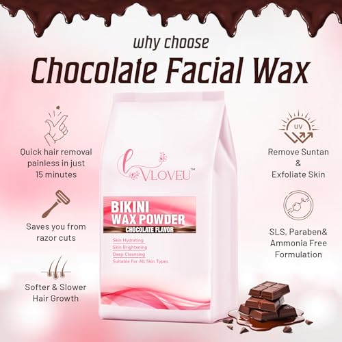 Image of VLOVEU - Bikini Wax Powder for Women - 5 Minutes Painless Herbal Wax Powder for Hair Removal|Easy to Use at Home, No Chemicals - No Irritation, Bikini Wax for Women and Girls (120g) (Chocolate)