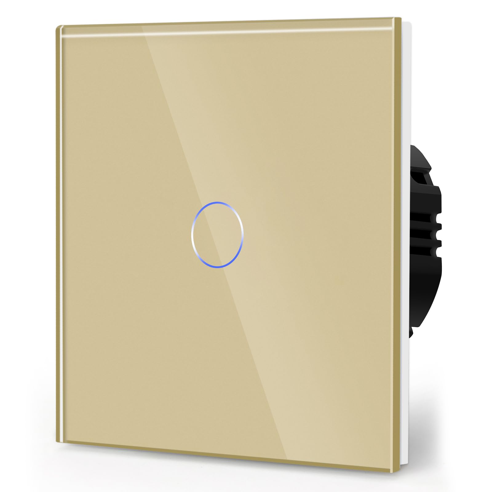BSEED Touch Light Switch,Standard Touch Sensitive bathroom Switchs,Tempered Glass Panel with LED Backlight, No Neutral Wire Needed,1 Gang 1 Way,Gold 86mm — image 1