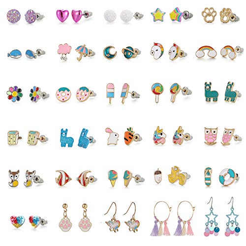 Hypoallergenic Earrings for Girls Kids, Colorful Stud Earrings, Animal Alpaca Rainbow Unicorn Cute Earring Jewelry Set Gifts for Girls Kids Women Hypoallergenic Earrings for Girls Kids, Colorful Stud Earrings, Animal Alpaca Rainbow Unicorn Cute Earring Jewelry Set Gifts for Girls Kids Women