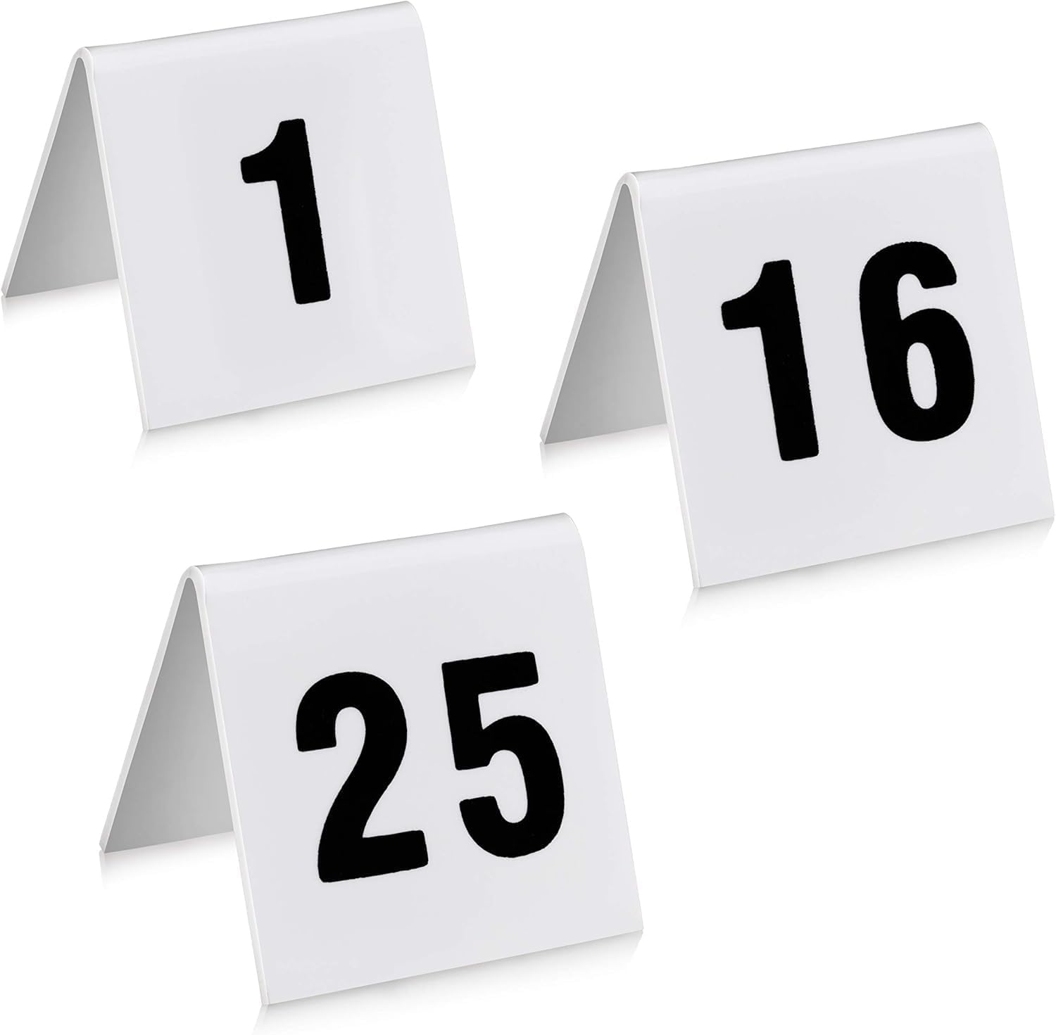 27617 Stainless Steel Tent Style Table Number Card (White 1-25 (1.7" x 2"))