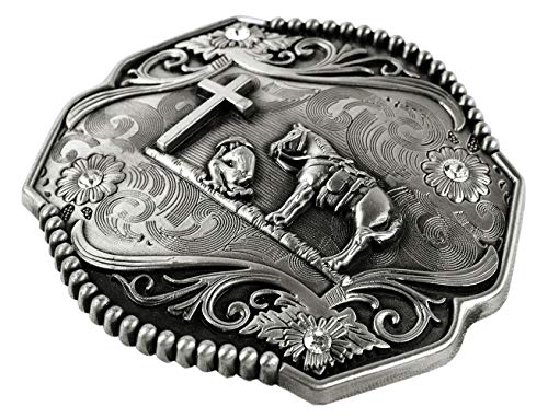 Image of Moranse Cross Cowboy Kneeling Prayer Horse Zinc Alloy Belt Buckles